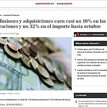 Las fusiones y adquisiciones caen casi un 10% en las operaciones y un 32% en el importe hasta octubre